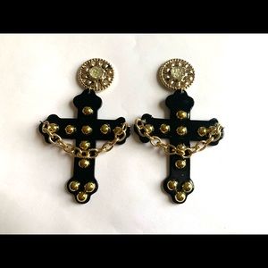 Black and gold cross earrings